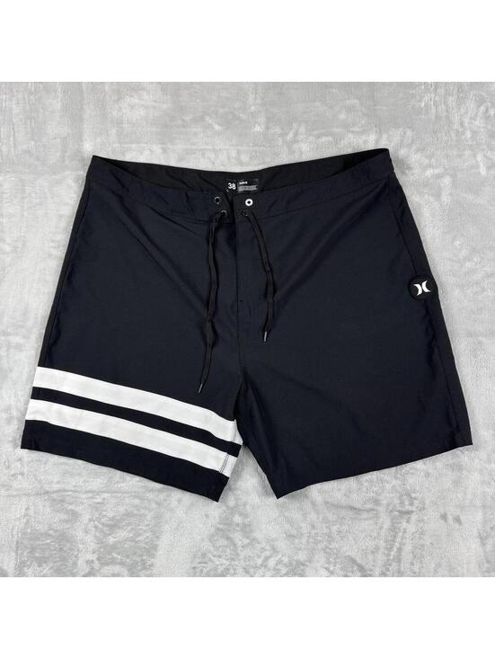 Hurley Other - Hurley Phantom Black Board Shorts White Stripe Surf Swim Size 38 Unlined Coastal